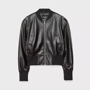 Stradivarius Leather Effect Bomber Jacket with shoulder pads